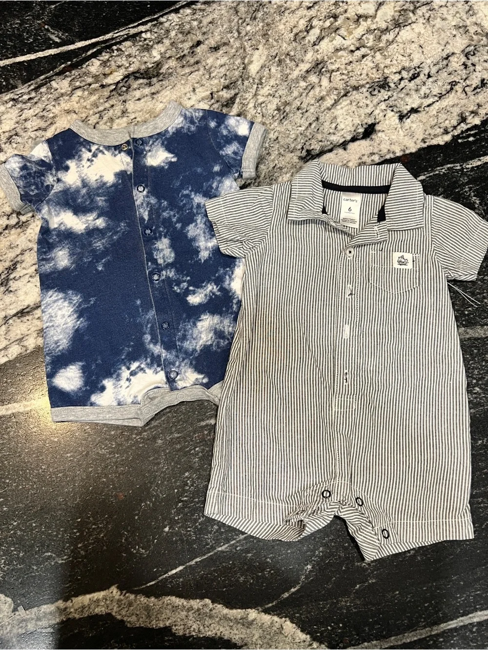 Carter’s Baby Boy Romper Bundle 6 Months | Tie-Dye & Striped Collared Shortall